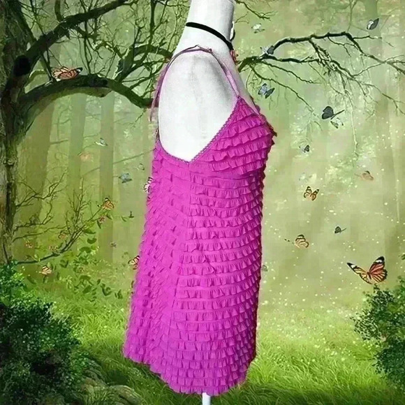 Y2k Hot Pink Ruffled Slip By Bisou Bisou Size Medium - Picture 7 of 9